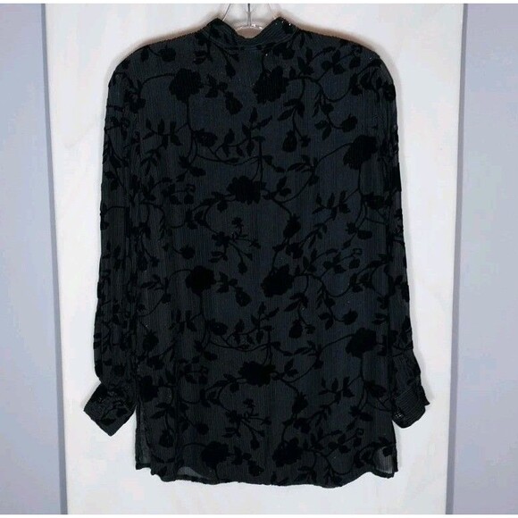 Jaclyn Smith Top S Black Floral Silk Blend Semi-sheer Sparkle Boho Whimsigoth - Picture 5 of 8